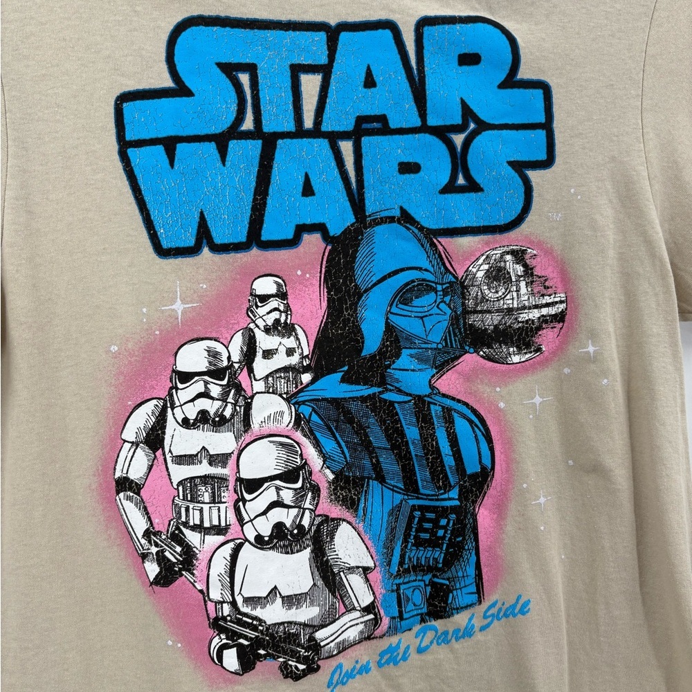 Star Wars Retro Style Beige Graphic Tee Darth Vader & Stormtroopers | Small NWT - Picture 2 of 5